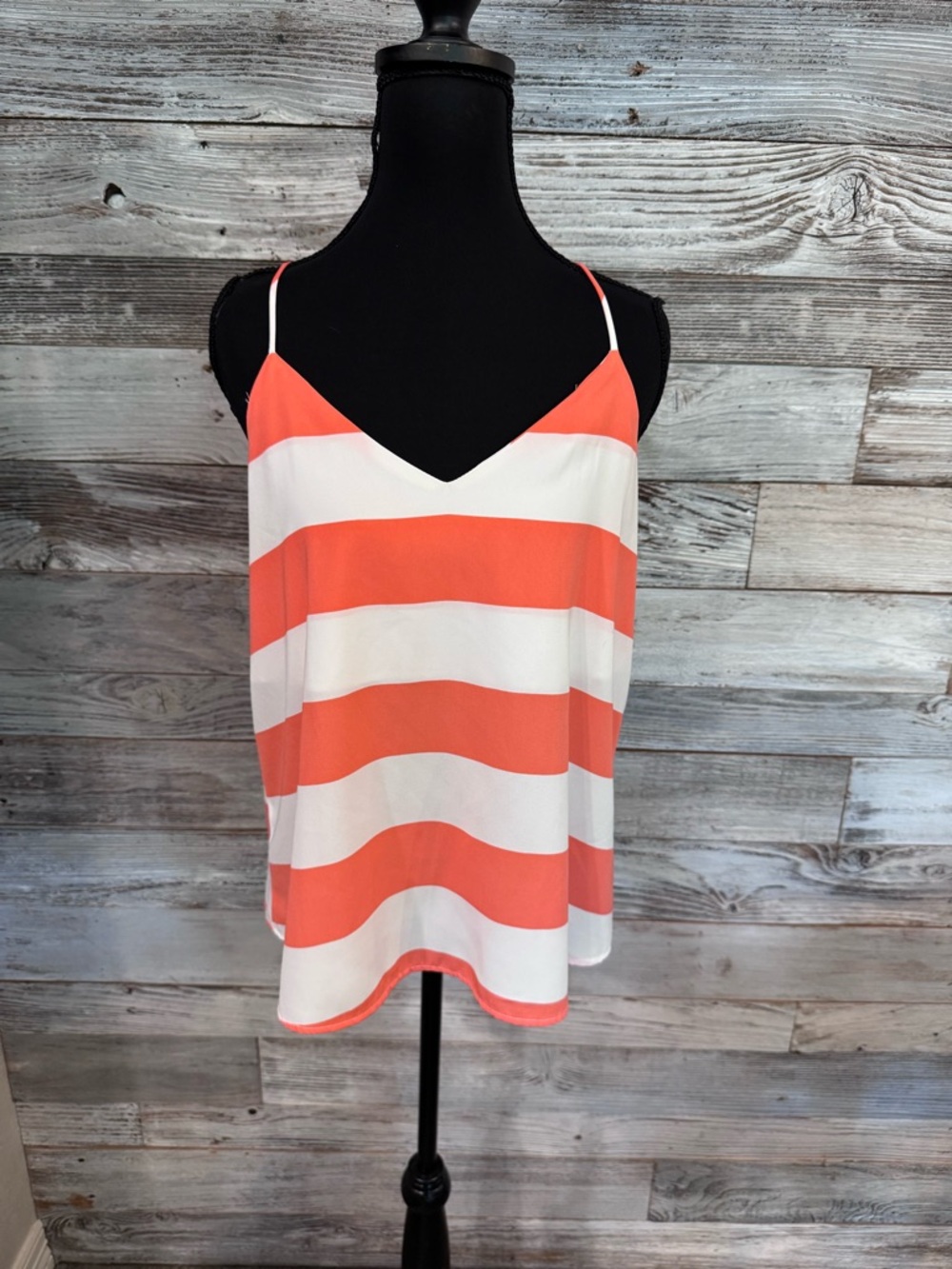 Style Rack Coral and White Stripe Tank Top